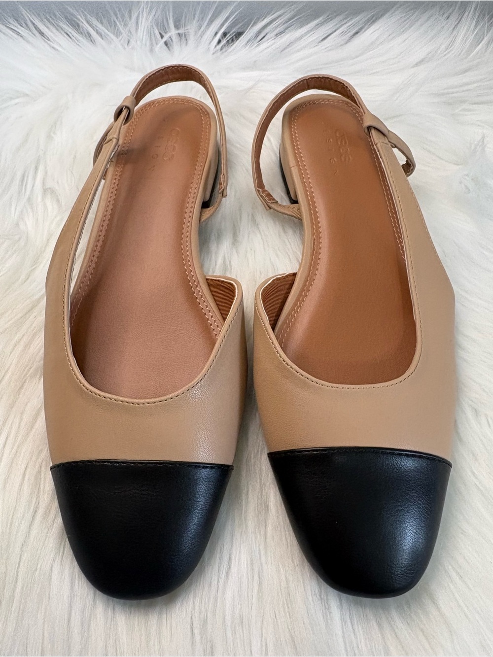 ASOS Beige and Black Two-Tone Slingback Flats